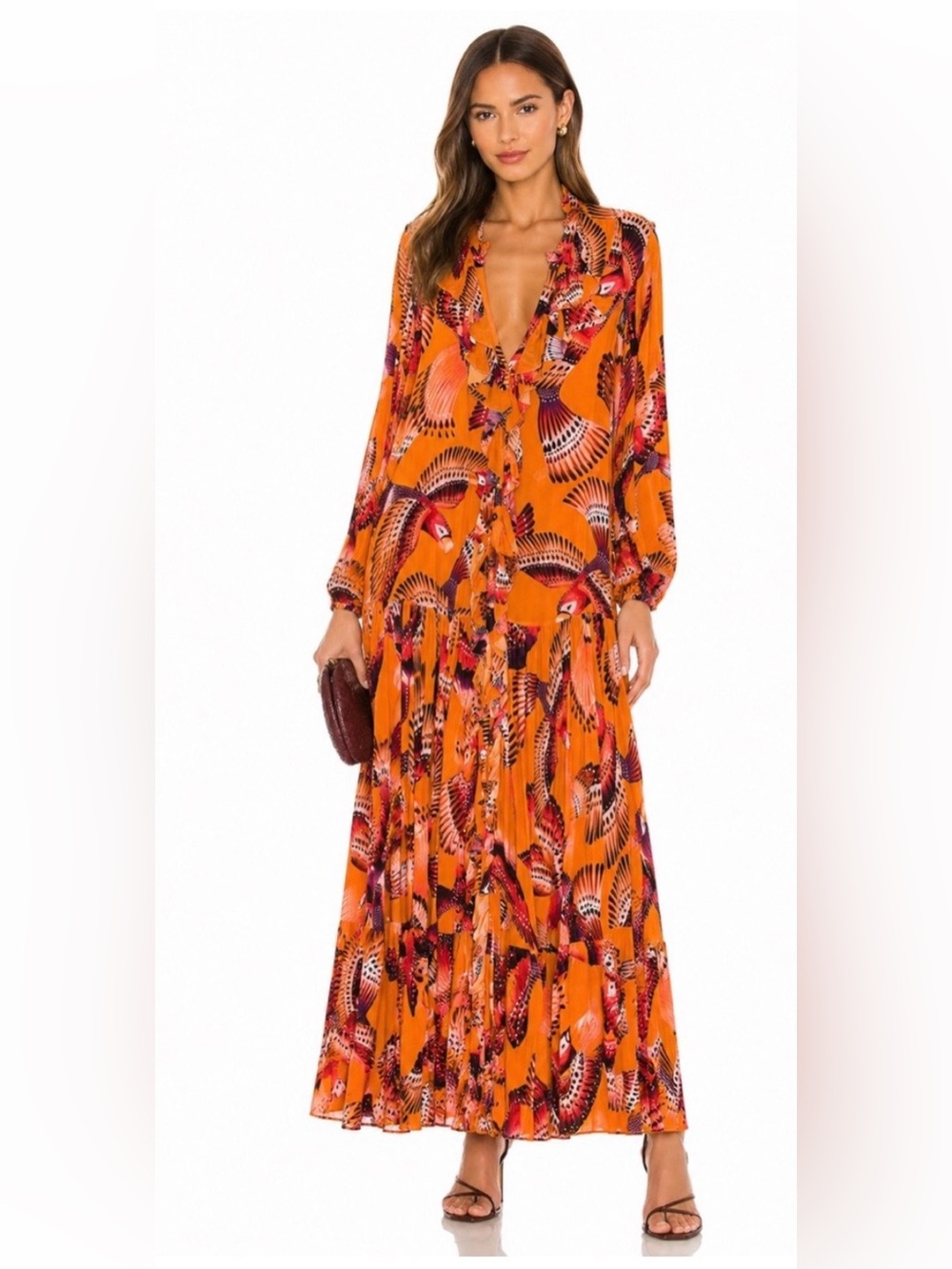 FARM Rio Orange Bird-Print Maxi Dress